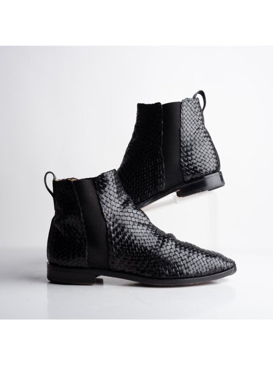 Charles Jourdan Vintage Ankle boots Mens Leather Woven Black Braided US 8 EU 42 main image 4